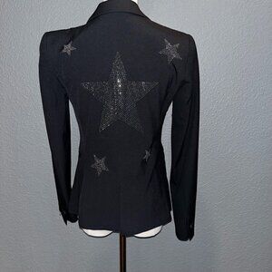 HIPCHIK COUTURE Black Embellished Star Studded Rocker Jacket  Made in USA XXS XS